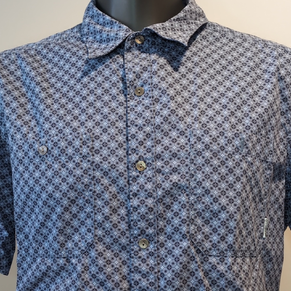 2/$20 Merrell Blue Patterned Button-Up Shirt Short Sleeve Size XL